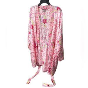 Morgan Taylor satin robe pink leopard floral size L/XL
